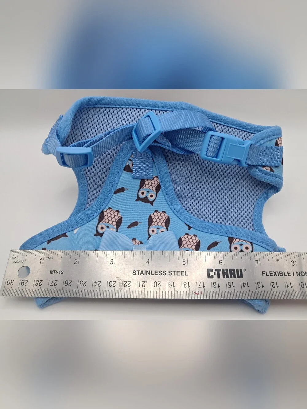 Cute Blue Owl Print Bowtie Pet Harness with 4 ft Leash Small Dog Cat 10